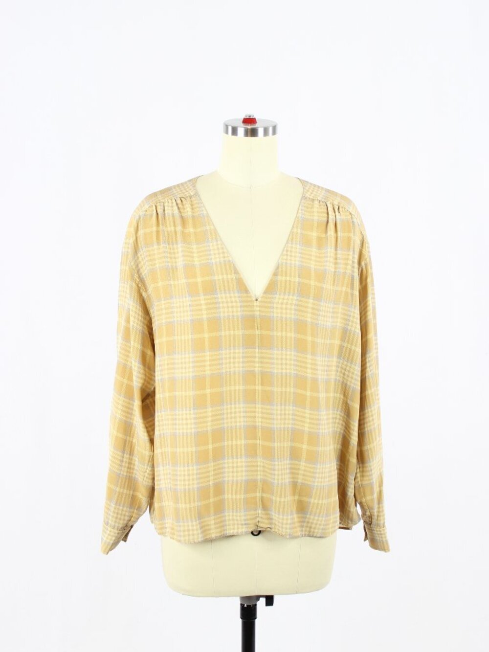 Aritzia WILFRED Cober Yellow 100% Silk Crepe V-Neck Long Sleeve Blouse, Size S